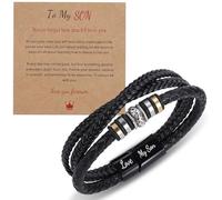 Zocipro Gift To My Son Boys Mens Bracelets, Mens Multi-Layer Leather Bracelet with Stainless Steel Magnetic Clasp, Handmade Braided Leather Bracelet Birthday Gift For Men