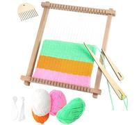Zocipro Weaving Loom for Kids Beginner, 24x28cm Wooden Weaving Loom Kit, Multi-Craft Knitting Loom Adjustable Hand-Knit Machine, Wood Weaving Kit with Yarns, Rods, Combs and Shuttles