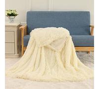ZOCIS Soft Long Hair Shaggy Throw Blanket - Faux Fur Coral Fleece Blanket - Plush Fluffy Thick Fleece Blankets - Elegant Cozy Warm Throw for Couch, Office, Sofa and Bed,160x200cm,Cream Yellow