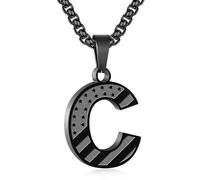 Zocomi American Flag Initial Pendant Necklace for Men Boys, 316L Stainless Steel A-Z Letter Box Chain 20+2 Inches Jewelry Gifts, Stainless Steel, No Gemstone