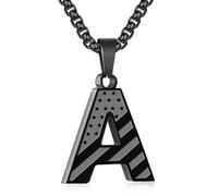 Zocomi American Flag Initial Pendant Necklace for Men Boys, 316L Stainless Steel A-Z Letter Box Chain 20+2 Inches Jewelry Gifts, Stainless Steel, No Gemstone