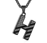 Zocomi American Flag Initial Pendant Necklace for Men Boys, 316L Stainless Steel A-Z Letter Box Chain 20+2 Inches Jewelry Gifts, Stainless Steel, No Gemstone