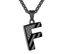 Zocomi American Flag Initial Pendant Necklace for Men Boys, 316L Stainless Steel A-Z Letter Box Chain 20+2 Inches Jewelry Gifts, Stainless Steel, No Gemstone