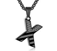 Zocomi American Flag Initial Pendant Necklace for Men Boys, 316L Stainless Steel A-Z Letter Box Chain 20+2 Inches Jewelry Gifts, Stainless Steel, No Gemstone