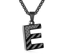 Zocomi American Flag Initial Pendant Necklace for Men Boys, 316L Stainless Steel A-Z Letter Box Chain 20+2 Inches Jewelry Gifts, Stainless Steel, No Gemstone
