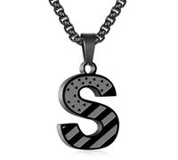 Zocomi American Flag Initial Pendant Necklace for Men Boys, 316L Stainless Steel A-Z Letter Box Chain 20+2 Inches Jewelry Gifts, Stainless Steel, No Gemstone