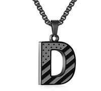 Zocomi American Flag Initial Pendant Necklace for Men Boys, 316L Stainless Steel A-Z Letter Box Chain 20+2 Inches Jewelry Gifts, Stainless Steel, No Gemstone