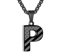 Zocomi American Flag Initial Pendant Necklace for Men Boys, 316L Stainless Steel A-Z Letter Box Chain 20+2 Inches Jewelry Gifts, Stainless Steel, No Gemstone