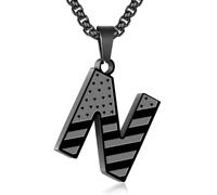 Zocomi American Flag Initial Pendant Necklace for Men Boys, 316L Stainless Steel A-Z Letter Box Chain 20+2 Inches Jewelry Gifts, Stainless Steel, No Gemstone