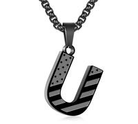 Zocomi American Flag Initial Pendant Necklace for Men Boys, 316L Stainless Steel A-Z Letter Box Chain 20+2 Inches Jewelry Gifts, Stainless Steel, No Gemstone