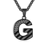 Zocomi American Flag Initial Pendant Necklace for Men Boys, 316L Stainless Steel A-Z Letter Box Chain 20+2 Inches Jewelry Gifts, Stainless Steel, No Gemstone