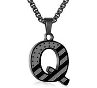 Zocomi American Flag Initial Pendant Necklace for Men Boys, 316L Stainless Steel A-Z Letter Box Chain 20+2 Inches Jewelry Gifts, Stainless Steel, No Gemstone
