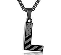 Zocomi American Flag Initial Pendant Necklace for Men Boys, 316L Stainless Steel A-Z Letter Box Chain 20+2 Inches Jewelry Gifts, Stainless Steel, No Gemstone
