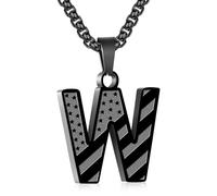 Zocomi American Flag Initial Pendant Necklace for Men Boys, 316L Stainless Steel A-Z Letter Box Chain 20+2 Inches Jewelry Gifts, Stainless Steel, No Gemstone