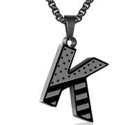 Zocomi American Flag Initial Pendant Necklace for Men Boys, 316L Stainless Steel A-Z Letter Box Chain 20+2 Inches Jewelry Gifts, Stainless Steel, No Gemstone