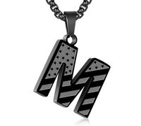 Zocomi American Flag Initial Pendant Necklace for Men Boys, 316L Stainless Steel A-Z Letter Box Chain 20+2 Inches Jewelry Gifts, Stainless Steel, No Gemstone