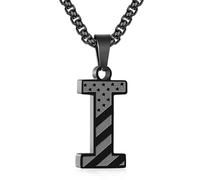 Zocomi American Flag Initial Pendant Necklace for Men Boys, 316L Stainless Steel A-Z Letter Box Chain 20+2 Inches Jewelry Gifts, Stainless Steel, No Gemstone
