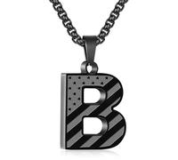 Zocomi American Flag Initial Pendant Necklace for Men Boys, 316L Stainless Steel A-Z Letter Box Chain 20+2 Inches Jewelry Gifts, Stainless Steel, No Gemstone