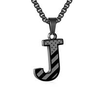 Zocomi American Flag Initial Pendant Necklace for Men Boys, 316L Stainless Steel A-Z Letter Box Chain 20+2 Inches Jewelry Gifts, Stainless Steel, No Gemstone