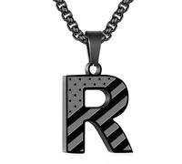 Zocomi American Flag Initial Pendant Necklace for Men Boys, 316L Stainless Steel A-Z Letter Box Chain 20+2 Inches Jewelry Gifts, Stainless Steel, No Gemstone