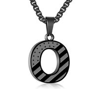 Zocomi American Flag Initial Pendant Necklace for Men Boys, 316L Stainless Steel A-Z Letter Box Chain 20+2 Inches Jewelry Gifts, Stainless Steel, No Gemstone