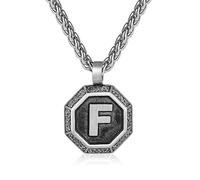 Zocomi Initial Necklace for Men Stainless Steel Letter A-Z Pendant Chain 20+2 Inches, Octagon Norse Viking Talisman Jewelry Gifts, *Initial F, Stainless Steel, No Gemstone