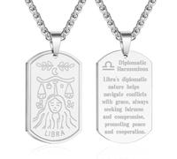 Zocomi Zodiac Sign Dog Tag Necklace for Men Boys, Stainless Steel Horoscope Astrology Pendant Chain Birthday Jewelry Gifts 24Inches, *Libra, Stainless Steel, No Gemstone