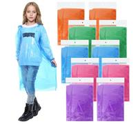 ZOCONE 10 Pack Rain Poncho Disposable Kids Waterproof Rain Cape for Children Boys Girls, Portable Disposable Raincoat Rain Cover Kids Emergency Ponchos for Travel Festivals Rainy Season, 5 Colors