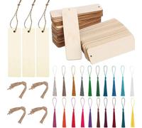 ZOCONE 108 PCS Bookmarks Set, 36 Wood + 36 Colorful Tassels + 36 Rope, Rectangle DIY Craft, 12 * 3.2CM