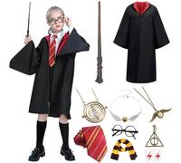 ZOCONE 11 PCS Wizard Costume Cosplay, Wizard Robe Magician Costume Cosplay set with Gryffindor Robe Magic Wand Glasses Tie Necklace Harry Wizard costume for Kids Halloween