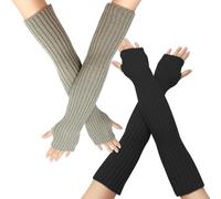 ZOCONE 2 Pairs Long Sleeve Arm Warmers, 50cm Fingerless Gloves, Winter Knitted Arm Sleeves for Women Girls, Wrist Warmers Arm Warmers Baggy (Black and Light Grey)