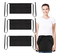 ZOCONE 3 Pack Black Waitress Apron with 3 Pockets, Short Waist Half Apron 60x30 cm Black Aprons Catering Waist Apron with Pockets for Cleaning Cooking Baking Waiter Chef-Unisex
