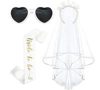 ZOCONE 3 Pcs Bride to Be Tiara Set, Hen Party Bride Accessories with Pearl Bride Headband Bride to Be Veil White Bride Sash Heart Sunglasses, Bridal Accessories for Bridal Shower, Bachelorette Party