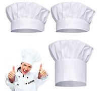 ZOCONE 3 PCS White Chef Hat-1 PCS Chef's High Hat+2 PCS Round-top Chef Hat, Poly Cotton Chefs Hat, Unisex Adult Chef's Hat with Adjustable Elastic Kitchen Cooking Hat for Men, Women, Kids
