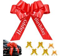 ZOCONE 30inch Birthday Big Red Bow for Car with 6 Golden Car Ribbon for Prom Large Gift Bows for Wrapping Butterfly Shape Giant Bows for Presents Bike Extra Large Birthday Bow for Car