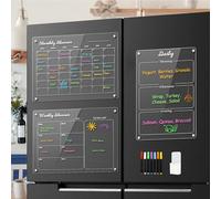 ZOCONE 3PCS Acrylic Calendar for Fridge Clear to Do List (15.75x11.8in×2+11.8x7.8in×1) Magnetic Fridge Planner for Kitchen Office Classroom Meal Planner Refrigerator Weekly with Pens and Holder, Towel
