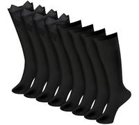 ZOCONE 4 Pairs Knee High Black Socks for Girls - School Uniform With Bow, Cotton Mid Calf for 8-12 Years, UK 12-3