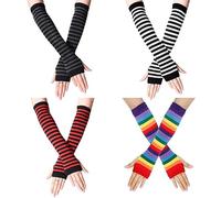 ZOCONE 4 Pairs Striped Arm Warmers Fingerless Gloves for Women, Knit Gloves Long Wrist Warmers Autumn Winter Accessories