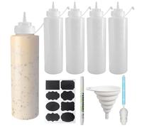 ZOCONE 4 Pcs 32oz/1000ml Plastic Sauce Bottles with Nozzles, Measured Squeeze Sauce Bottle with Accessory Set, Food Grade Refillable Ketchup Bottle, Clear Squeeze Bottle for Ketchup, Syrup, Dressings