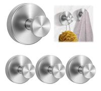 ZOCONE 4 Pcs Suction Hooks No-Drill Stainless Steel Bathroom Towel Suction Cup Hooks | Reusable Vacuum Shower Silver Suction Hooks for Bathroom Kitchen