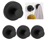 ZOCONE 4 Pcs Suction Hooks No-Drill Stainless Steel Vacuum Shower Suction Cup Hooks | Reusable Black Towel Suction Hooks for Bathroom Kitchen