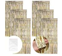 ZOCONE 6 Pack Champagne Gold Curtain Tinsel Curtains 6.6ft x 3.3ft Foil Fringe Curtain Tinsel Backdrop Door Curtain Party Decoration, Champagne Gold Foil Curtain Backdrop for Birthday Curtain Party