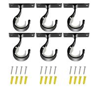 Zocone 6 Pcs Curtain Pole Brackets - Heavy Duty Black Curtain Rail Brackets for 25-28mm Poles