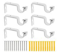 ZOCONE 6 Pcs White Curtain Pole Brackets, Adjustable Curtain Brackets for Poles Metal Curtain Rod Holder with Screws Heavy Duty Curtain Pole Holder for 16-25mm Wall Rods, JCCD04305LYT