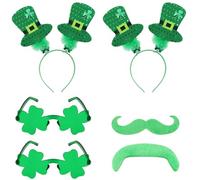 ZOCONE 6Pcs St Paddy's Day Accessories Includes 2 St Patrick Headband, 2 Pairs of Shamrock Glasses, and 2 Fake Beards to Celebrate St Patrick's Day Irish Accessories Headwear for Adults
