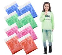 ZOCONE 8 Pack Rain Poncho Kids Disposable Ponchos for Girls Boys, Waterproof Poncho Kids Plastic Rain Ponchos with Hoods, Clear Poncho Emergency Rain Jacket for Festival Camping Essentials (4 Colors)