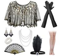 ZOCONE 9Pcs 1920s Accessories for Women Set Pair with Shawl Flapper Girl Accessories for The Great Gatsby Gatsby Accessorie Women for Themed Party Vintage Weddings Theatrical Performances
