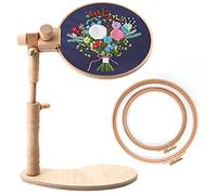 ZOCONE Beech Wood Adjustable Rotated Embroidery Hoop Stand with 2 Pcs 6'' 8'' Embroidery Hoops, Wooden Embroidery Stand, Embroidery Hoop Holder for Cross Stitch and Embroidery Project (A)