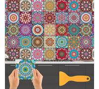 ZOCONE Moroccan Tile Sticker, 24 PCS Square Colorful Tiles Stickers for Kitchen Bathroom, Waterproof, 15 * 15cm Vinyl Wall Tile-Stickers Mandala Tile Decals Transfers Stickers Stick on Tiles