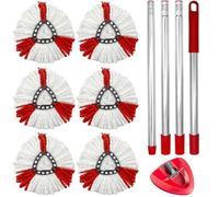 ZOCONE Spin Mop Heads Replacement Set, 6 Triangle Mop Heads with Base, Vileda Turbo Microfibre Compatible, Height Adjustable Handle